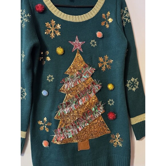United States Sweater Women's Ugly Christmas Tree Green Holiday Size Medium - Picture 2 of 12